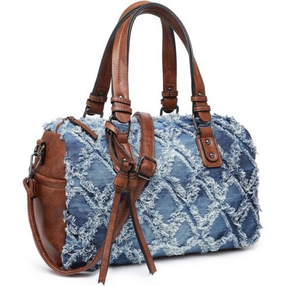 THE DENIM COLLECTION BY JACQUITA Vegan Leather Barrel Large Satchel Handbag